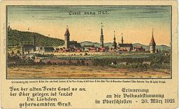 Postkarte (1921) mit Ansicht der Festung Cosel aus dem Jahre 1760.